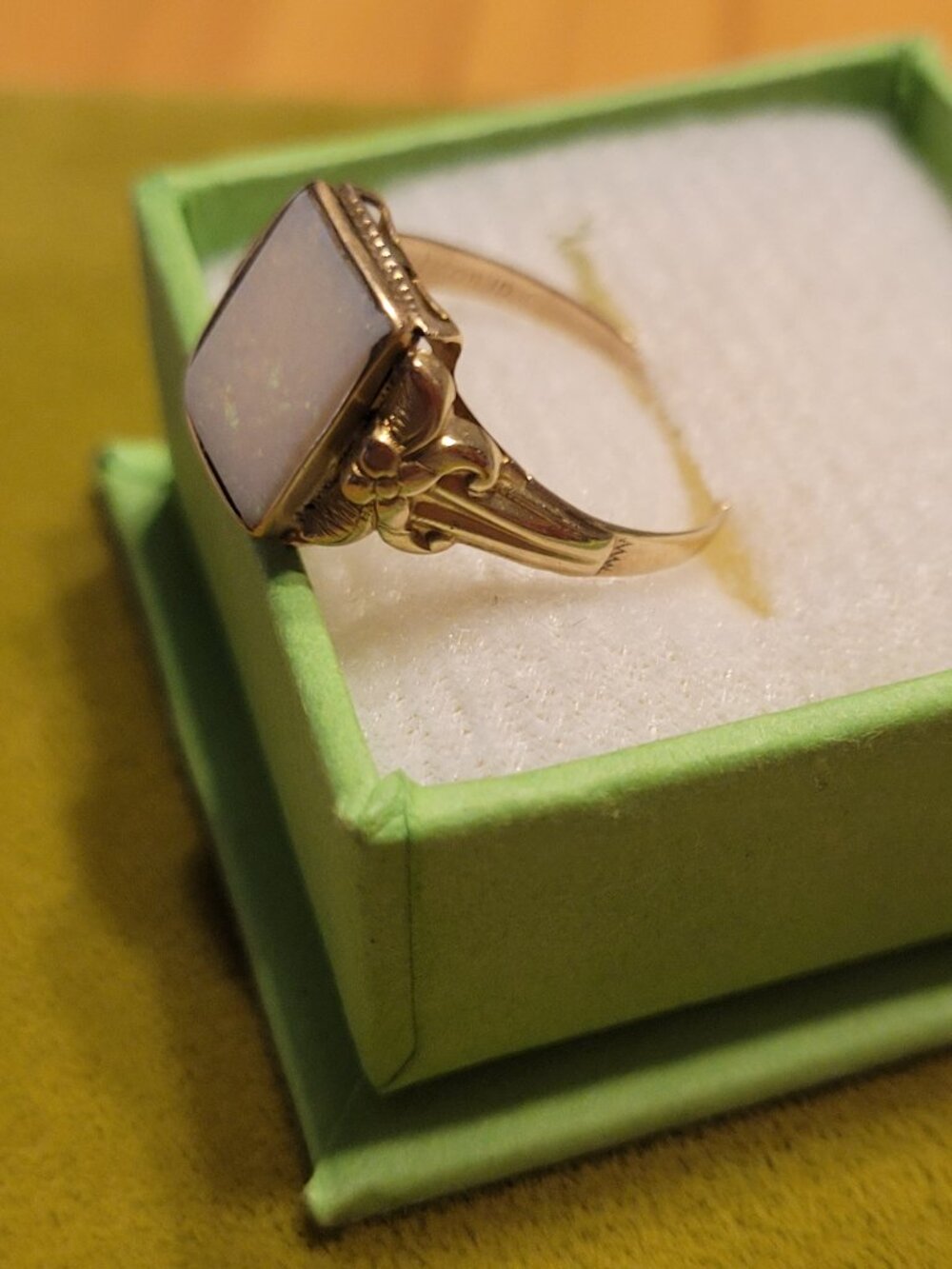 Antique Opal Gold Ring by Ostby Barton Square 10k Yellow Gold October Birthstone - Picture 13 of 16